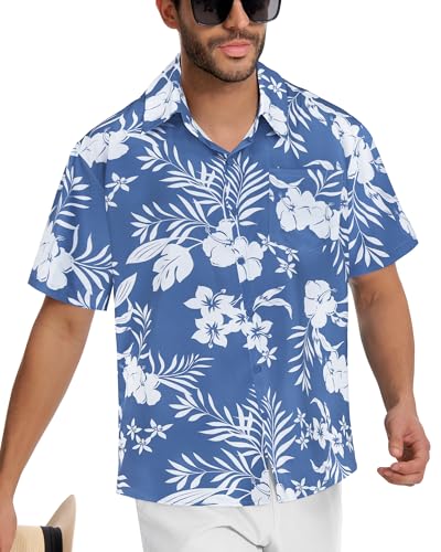 Image of Men Hawaiian Shirt Short Sleeve Summer Beach Button Down Shirts with Pocket