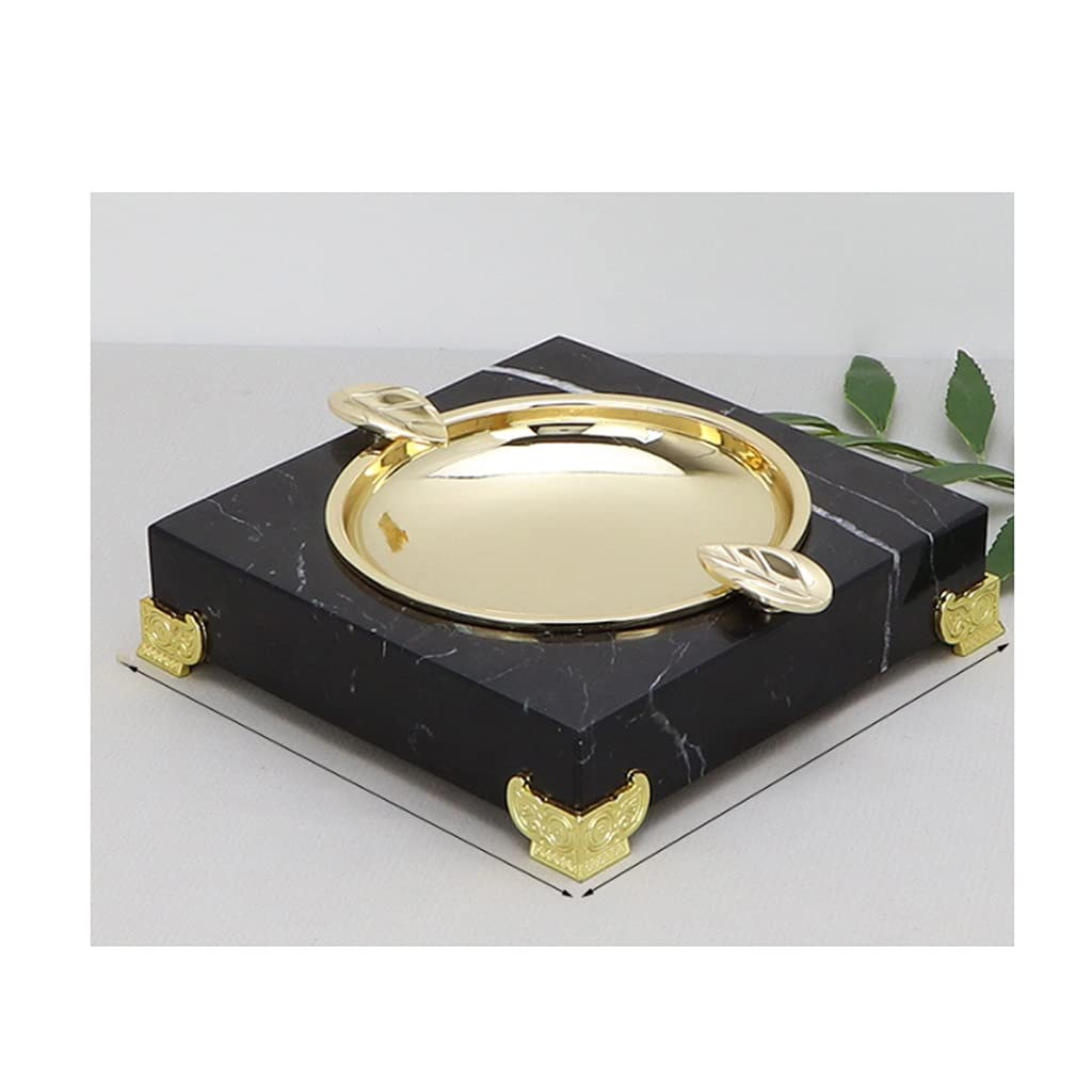ashtrays Ash Tray منفضة سجائر الرخام مع غطاء من سجائر سجائر في الهواء الطلق السجائر يندبروف مناسبة للمكاتب المدرجات والمنازل علبة الرماد (Color : Black and white roots, Size : B)