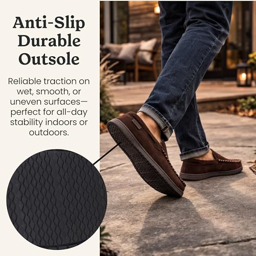 Image of Dearfoams Men's Keaton Moccasin House Shoes With Memory Foam, Indoor Slippers With Wide Widths