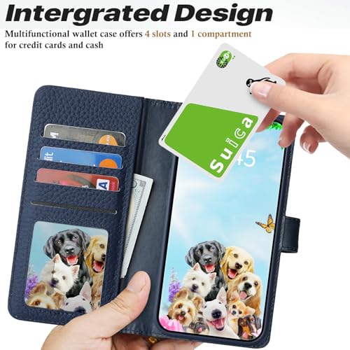 Image of Detachable Genuine Leather Case for iPhone 16e / iPhone 17e Wallet Case Magnetic 2in1 Removable Flip Cover Book Purse Compatible with Magsafe Charging Kickstand Card Holder-Navy Blue2