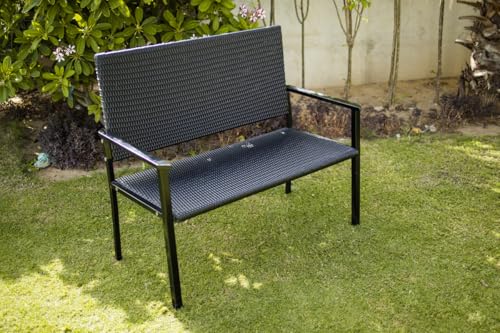 Image of Amazon Brand - Solimo Rattan and Wicker 2 Seater Garden Bench | Durable Outdoor Park Bench for Balcony Patio, Living Room, Terrace | Ideal Indoor and Outdoor Seating Furniture (Black)