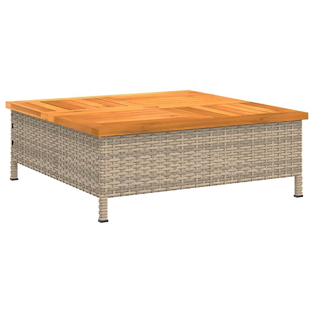 Stół ogrodowy, beżowy, 70 x 70 x 25 cm, z otworem na parasol przeciwsłoneczny z rattanu PE i drewna akacjowego, stabilna rama stalowa na taras i do ogrodu