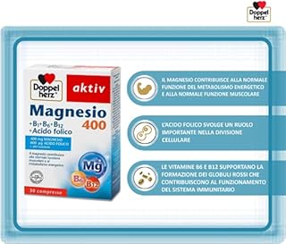 Integratore Magnesio 400 mg – con Vitamine B1 B6 B12 e Acido Folico, 30 Compresse, Vegano, Supporto Metabolismo Energetico, Funzione Muscolare e Sistema Nervoso - Doppelherz