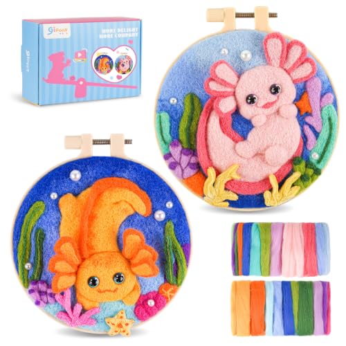 Image of Needle Felting Kit,Embroidery kit for Beginners,Punch Needle Kits Adults Beginner,Punch Needle kit for Beginners, Includes All Tools and Materials,Easy to Follow Instructions and Videos(Axolotl)