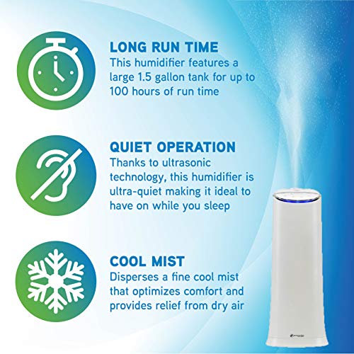 Pureguardian H3200War Ultrasonic Cool Mist Humidifier, 100 Hrs. Run Time, 1.5 Gallon Tank, 440 Sq. Ft. Coverage, Medium Rooms, Quiet, Filter Free, Essential Oil Tray #TOP2
