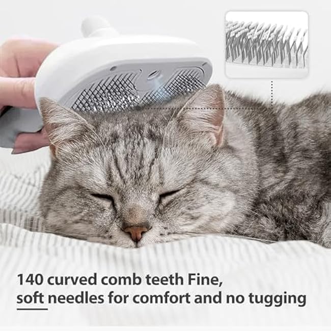 Mist Massage Brush sheddyMist PuffGroom GroomFlowCat Brush for Indoor Cats, Pet Steam Brushes for Shedding, Hair Supplies for Long or Short Haired Kitten, White-k505qWac