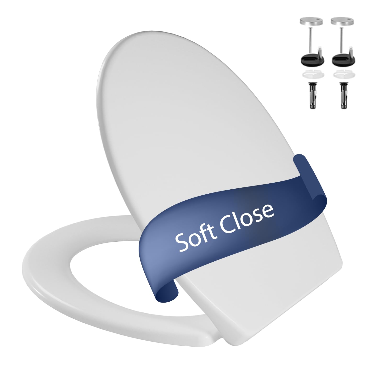 Aptliton Pp Material Soft Close Toilet Seat With Quick Release For Easy Clean, Universal Toilet Seat White With Adjustable Stainless Hinges, Plastic Toilet Lid Oval Shaped