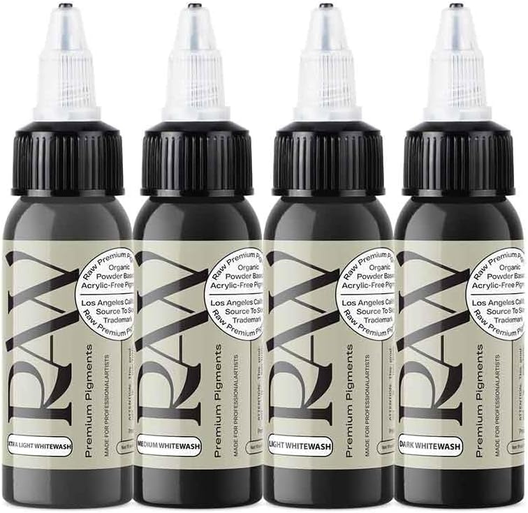 Raw Premium Pigments Whitewash Tattoo Ink Set 4oz Bottles Professional Vegan Acrylic Free Tattoo Ink Smooth Flow Long Lasting White Wash for Shading Blending and Highlight Work