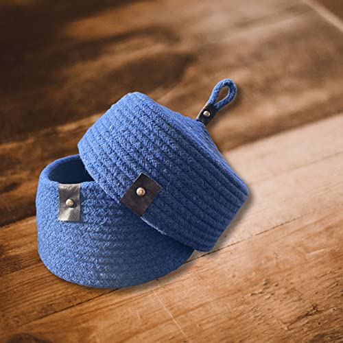 Image of Multi-Purpose Essential Jute Basket With Lid Storage Baskets For Bathroom Living Room & Kitchen | Organizer Box | Storage And Organizer Box (Royal Blue)