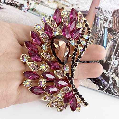 Image of SELOVO Rhinestone Crystal Big Large Brooch Pin Jewerly Accessory Gold Tone