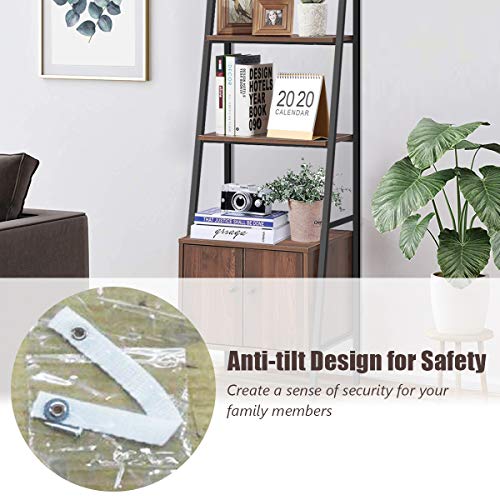Tangkula 3 Shelf Ladder Bookshelf, Freestanding 3-Tier Wooden Bookcase with Doors, Multifunction Display Shelf, Plant Stand, Decor Furniture for Home Office (1, Walnut)