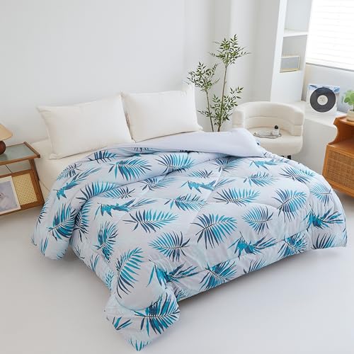 BESCH Relleno de Edredón Dibujo Estampado Palmera Azul para Invierno Nórdico de Microfibra 300gr/m² 220x220cm para Cama de 135 - Edredónes Suave, Cálido, Gruesa