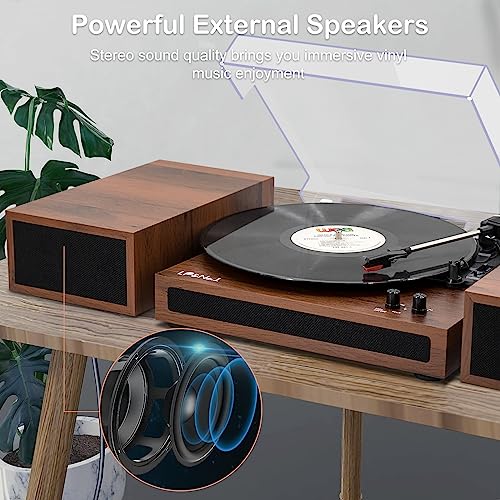 LP&No.1 Vinyl Record Player with Stereo Bookshelf Speakers, Vintage Wood Finish, 3-Speed Belt-Drive Turntable with Wireless Input Playback Mode, RCA Output, Auto Stop | Mahogany - Les Beatles, Paul McCartney, John Lennon, RIngo Starr, George Harrison LP&No.1 Vinyl Record Player with Stereo Bookshelf Speakers, Vintage Wood Finish, 3-Speed Belt-Drive Turntable with Wireless Input Playback Mode, RCA Output, Auto Stop | Mahogany – Image 5