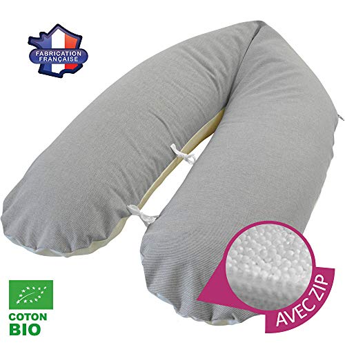 PRIX USINE, Modulit - Coussin d'allaitement, Bio Gris, Volume Ajustable, Fabrication Française