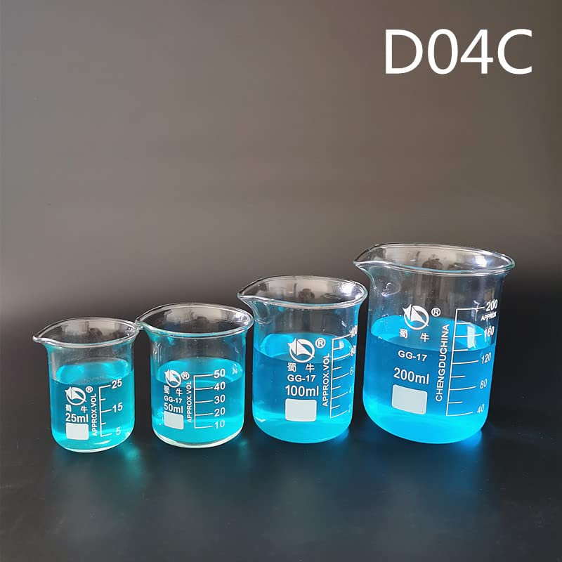 Todos los tamaños 1 Juego de Vaso de precipitados de Vidrio de borosilicato de Laboratorio Resistente al Calor Taza de medición Escalada de Equipo de Laboratorio (Size : D04E)