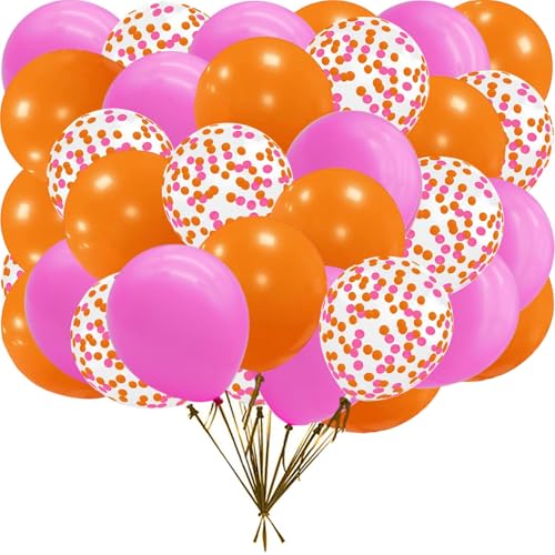 Image of 50Pcs 12inch Orange and Pink Balloons with Confetti Balloons for Birthday, Baby Shower,Family Party,Graduation Engagement Decoration
