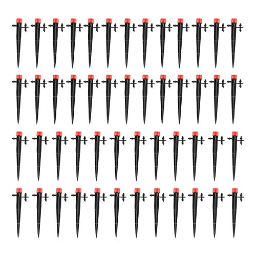 Sparkfire 50 Pcs Adjustable Irrigation Drippers, 360 Degree Water Flow Drip Irrigation System,Drip Emitters Perfect for 4/7mm Tube (Double barbs)
