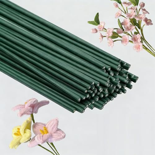 80 pièces tige fleur artificielle，fil de fer souple loisir creatif | Fil métallique vert 2 mm × 30 cm, 1 rouleaux de ruban floral, | Pour la composition...