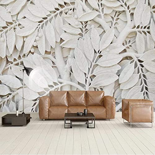 3D Hojas Blancas En Relieve Papel Tapiz Patrón De Foto Mural De Pared Decoración De Carteles De La Habitación Del Hogar - Para Sala De Estar Oficina Dormitorio Comedor Pega140 x 70 cm (ancho x alto)
