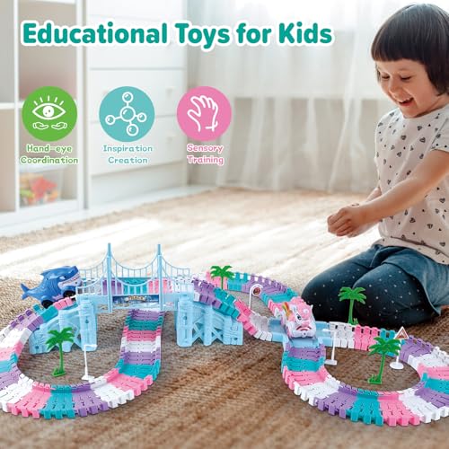 Image of Race Car Track Toys Monster Truck Tracks for Kid Toddler Girl,194 PCS