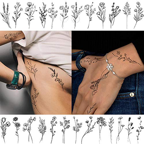 Fanrui FANR012 15 Sheets Fanrui Tiny Branch Black Flower Temporary Tattoos thumb #7