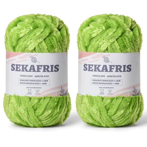 Image of Chenille Velvet Soft Yarn Lime Green 2 Pack | 200g /98.4yds Fuzzy Chunky Chenille Yarn for Crocheting Plush Yarn for Hand Knitting Amigurumi Fluffy Yarn