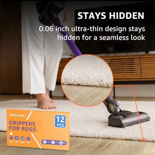 ZONGOOL 12 PCS Rug Tape, Reusable Washable Grippers for Rugs, Double Sided Non-Slip Rug Pads for Hardwood Floors, Rug Stoppers to Prevent Sliding, White - Image 6