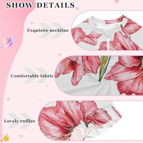 KLL Cool Amaryllis White Girls Swimsuit Long Sleeve 1 Piecing Rash Guard for Girls Toddler Bathing Suit 7-8T4