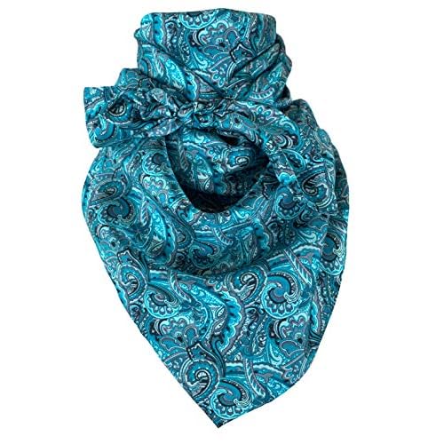 Austin Accent Cowboy Bandana 100% Silk Scarf Wild Rag 34 Inch Multiple Colors (Turquoise Paisley)