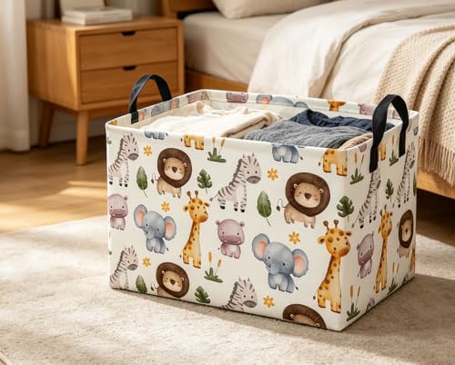 Image of Rectangular Animals Storage Baskets Cute Basket Storage Bin Zoo Room Decor for Home(Zoo)