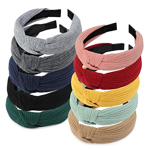 Diademas de Pelo Anchas 10 Piezas, Winpok Diademas para Mujer Elástica Turbantes Diadema de Nudo Bandas Diadema Para Mujeres 10 Colores