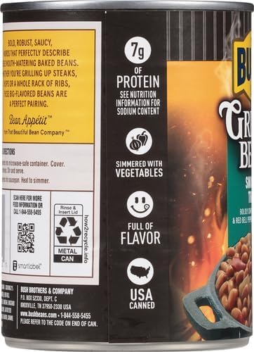 Image of Bush's Best Grillin' Beans, Smokehouse Tradition Seasoned BBQ Beans for Cookouts, Burgers, Hot Dogs and Easy Side Dishes, 22 Ounce (Pack of 24)