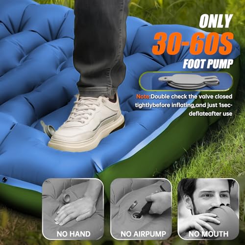 Image of FUN PAC Camping Sleeping Pad,with Foot Pump and Pillow - Ultralight Compact Sleeping Mat for Backpacking, Hiking, Tent - Portable Single Inflatable Mattress for Outdoor