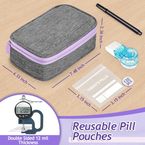Image of Pill Bags for Travel 120 Pcs, Clear Pill Pouches with Storage Organizer Case, Marker and Pill Remover - Resealable Pill Pockets for Daily and Travel Medication Management
