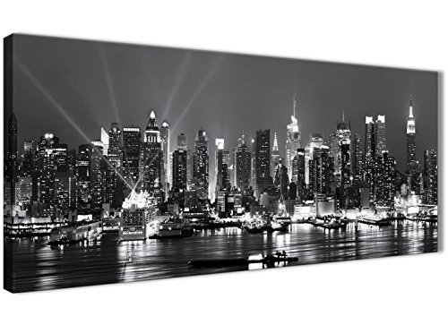 Wallfillers New York Hudson River Skyline - Lienzo decorativo (1435, 120 cm), diseño de paisaje, color negro, blanco y gris