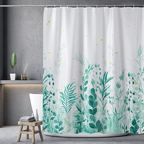 Rideau de douche en textile avec 12 crochets Motif feuilles vertes et fleurs 180 x 180 cm Cover