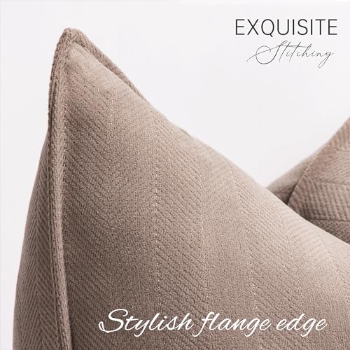 ZWJD Khaki Pillow Covers 26x26 Set of 2 Chenille Throw Pillow Covers with Elegant Design Soft and Luxurious Decorative Throw Pillows for Couch, Bed, and Home Decor
