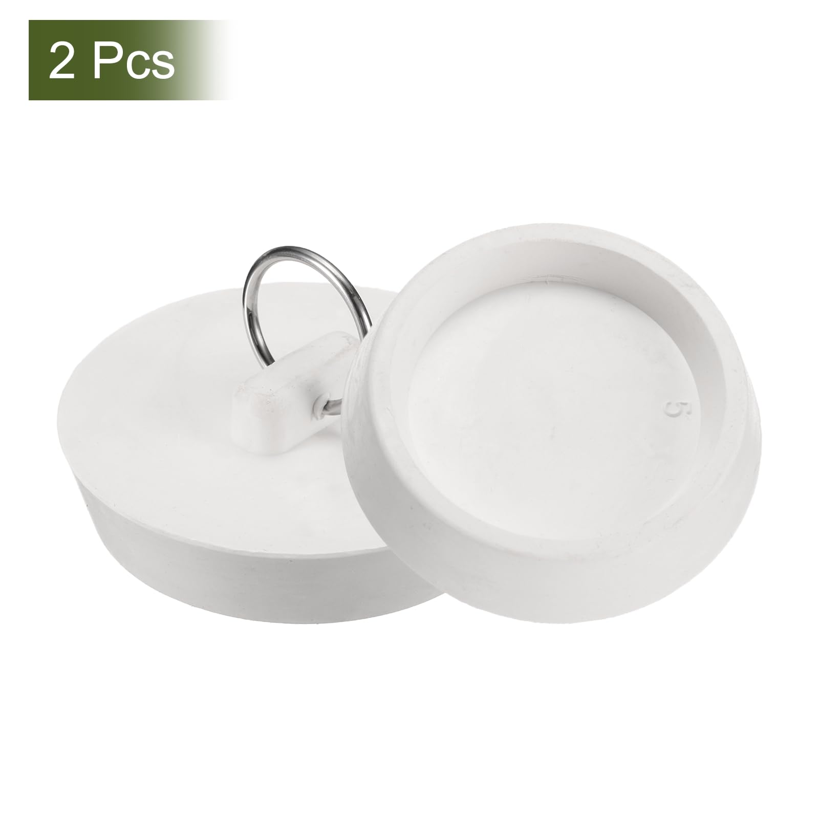 QUARKZMAN 2pz Tappi Vasca, Tappi Vasca Gomma 45-47mm Tappo per Scarico Lavello Cucina, Tappo per Scarico Bagno con Anello Trazione e Catena Acciaio Inox, Bianco