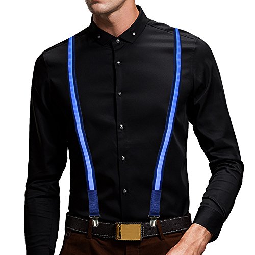 Led suspender USB Rechargeable,Light up Glowing Suspender for Night Show-Blue