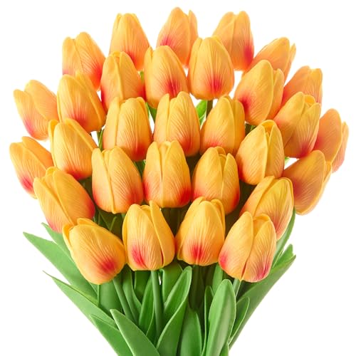 Drewev 30 Pcs Artificial Fake Fall Plants Orange Tulips Artificial
