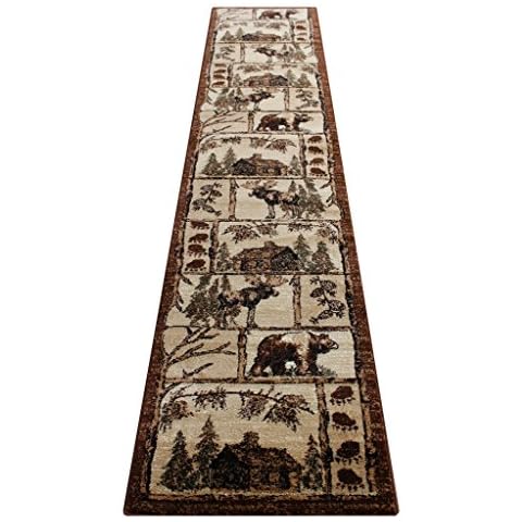 Masada Rugs, Bear Cabin Moose Area Rug (2 Feet 4 Inch x 10 Feet 9 Inch) Long Runner. Cover