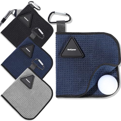 Batiyeer 3 Pack Small Golf Towels with Magnetic Clip, Black,Grey,Navy Blue