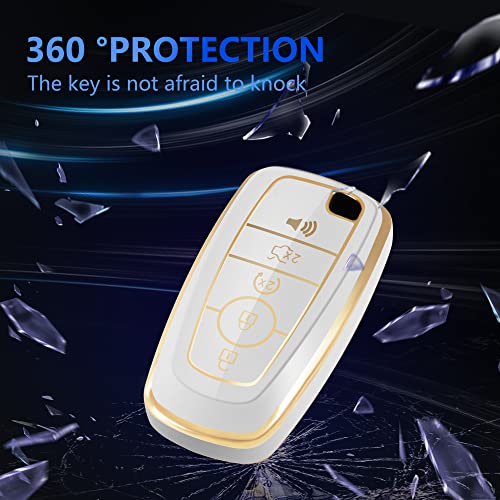 Yhc For Ford Key Fob Cover Car Key Case Shell With Gold Keychain Fit Ford Fusion F150 F250 F350 F450 F550 Edge Explorer Escape Mustang 2015-2022(White) #TOP4