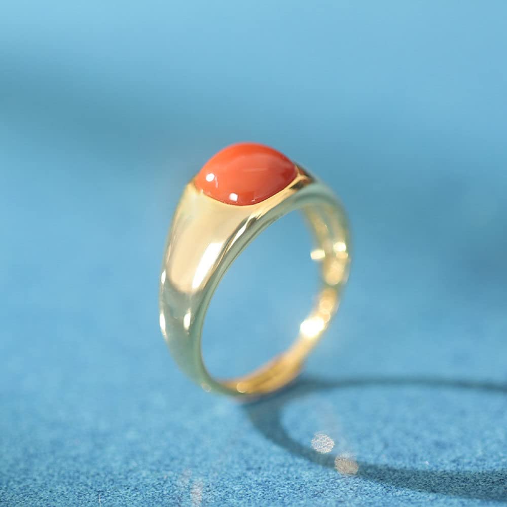 HGJH Anello Regolabile,Argento Sterling 925 Agata Rossa Meridionale Geometrica Quadrilatero Placcato Oro Anelli Regolabili Gemma Energia Fascino Gioielli da Sposa Regali per Uomo Donna