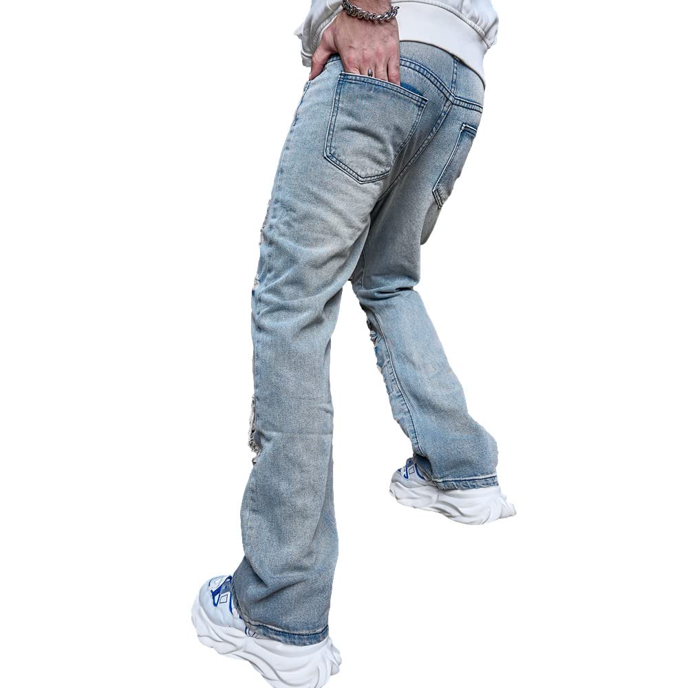 WEIBUMAOYI Pantaloni larghi da uomo Jeans da uomo vestibilità rilassata Jeans da uomo lavati Oversize gamba dritta da carpentiere Jean, Blueripped, 50