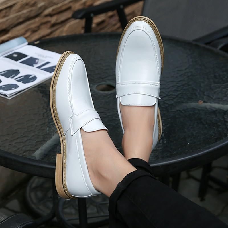 Dress Oxford Shoes for Mens Slip Resistant Block Heel Anti-Slip Rubber Sole Tuxedo Synthetic Pu Leather Slip-on Classic Plain Toe2