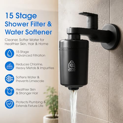 Image of DOCAT 15 Stage Replacement Cartridge for Shower & Tap Filter, Hard Water Softener Cartridge, Removes Chlorine, Sediments & Bad Odor, Reduces Hair Fall & Dry Skin, Compatible with Most PF 15 Filters