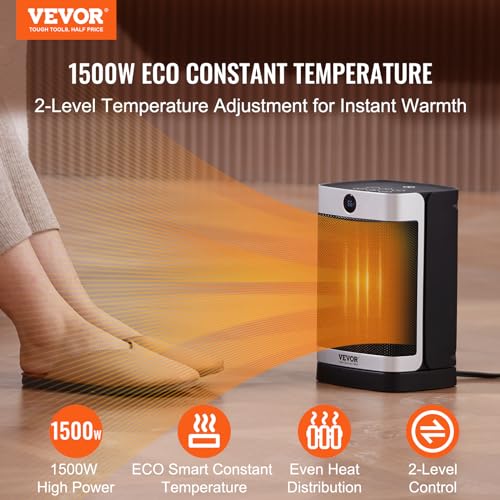 Image of VEVOR Electric Space Heater with Thermostat Fast Quiet Ceramic Heater, Remote Control, 12h Timer, 10in Tip-Over Overheat Protection Small Heaters for Office Room Desk Indoor Use