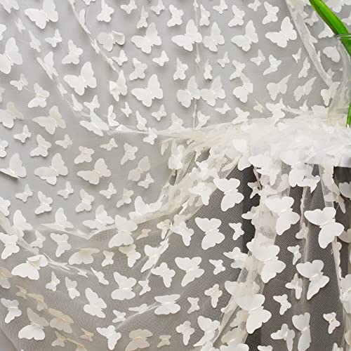 URROMA 1 Yard Embroidery Butterfly Lace Fabric