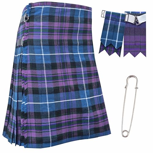 Kilts for Men Traditional Scottish Tartan 5 Yards 16oz Premium Acrylic Wool Handmade tartan kilts with 3 Leather Strap - Include Kilt Flashes and Kilt Pin (Pride of Scotland Belly Button 50)